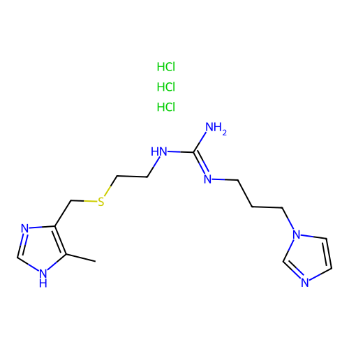 Guanidine, N-(3-(1H-imidazol-1-yl)propyl)-N'-(2-(((5-methyl-1H-imidazol-4-yl)methyl)thio)ethyl)-, trihydrochloride structure