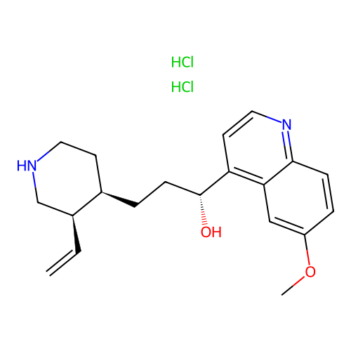 4-Quinolinemethanol, alpha-(2-(3-ethenyl-4-piperidinyl)ethyl)-6-methoxy-, dihydrochloride, (3R-(3-alpha,4-alpha(R*)))- structure