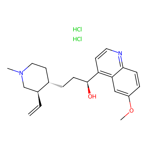 3-(3(S)-Ethenyl-1-methyl-4(R)-piperidyl)-1-(6-methoxy-4-quinolyl)-1(S)-propanol 2HCl structure