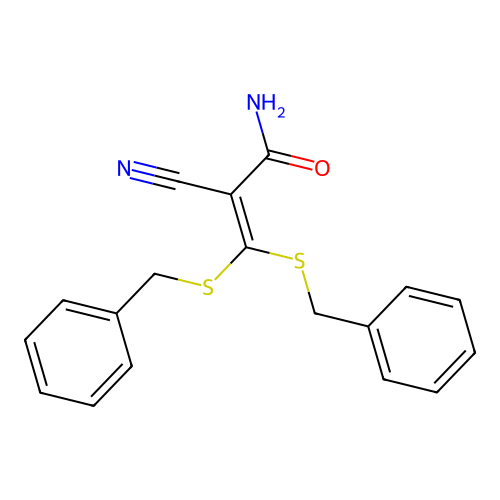 2-Cyano-3,3-bis((phenylmethyl)thio)-2-propenamide structure