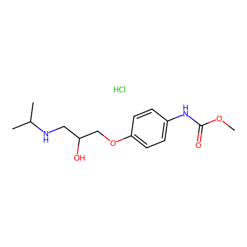 Carbamic acid, (4-(2-hydroxy-3-((1-methylethyl)amino)propoxy)phenyl)-, methyl ester, monohydrochloride structure