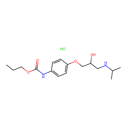 Carbamic acid, (4-(2-hydroxy-3-((1-methylethyl)amino)propoxy)phenyl)-, propyl ester, monohydrochloride structure