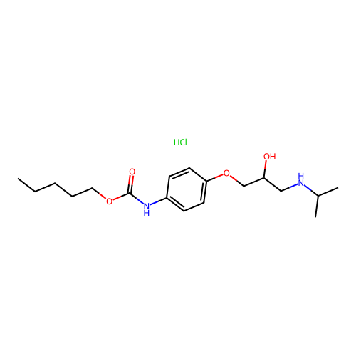 Carbamic acid, (4-(2-hydroxy-3-((1-methylethyl)amino)propoxy)phenyl)-, pentyl ester, monohydrochloride structure