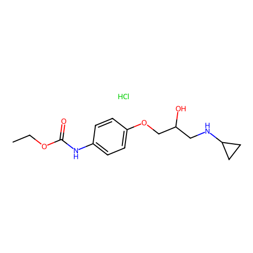 Carbamic acid, (4-(3-(cyclopropylamino)-2-hydroxypropoxy)phenyl)-, ethyl ester, monohydrochloride structure
