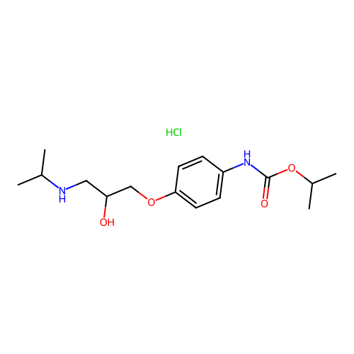 Carbamic acid, (4-(2-hydroxy-3-((1-methylethyl)amino)propoxy)phenyl)-, 1-methylethyl ester, monohydrochloride structure