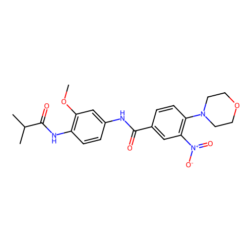 N-[3-methoxy-4-(2-methylpropanoylamino)phenyl]-4-morpholin-4-yl-3-nitrobenzamide structure