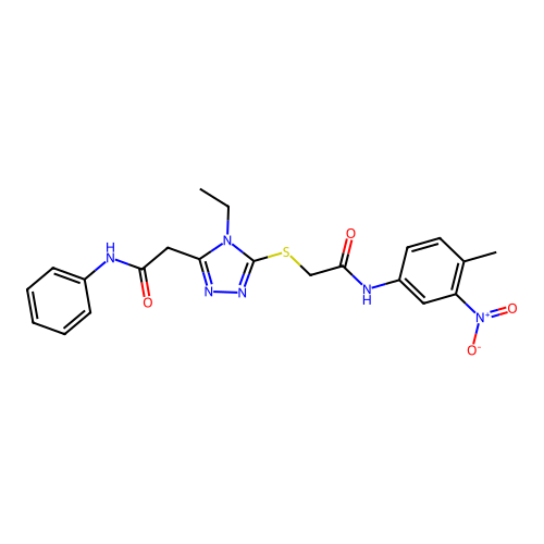 2-[4-ethyl-5-({2-[(4-methyl-3-nitrophenyl)amino]-2-oxoethyl}sulfanyl)-4H-1,2,4-triazol-3-yl]-N-phenylacetamide structure