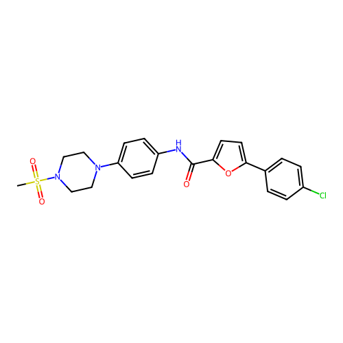 5-(4-chlorophenyl)-N-{4-[4-(methylsulfonyl)-1-piperazinyl]phenyl}-2-furamide structure