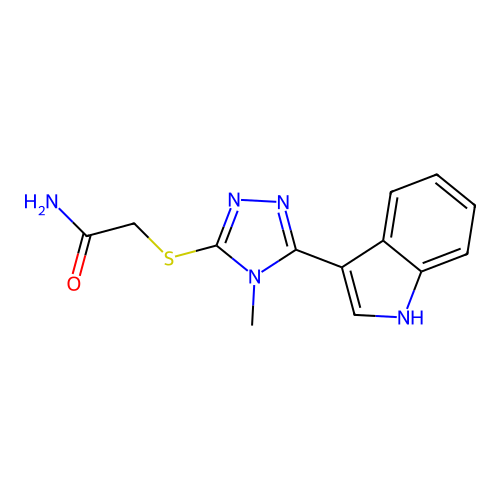 2-((5-(1H-indol-3-yl)-4-methyl-4H-1,2,4-triazol-3-yl)thio)acetamide structure