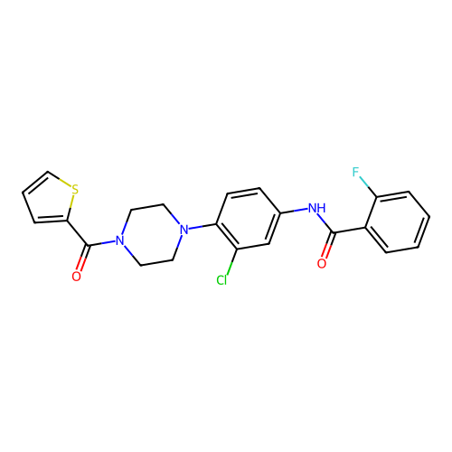 N-[3-chloro-4-[4-(thiophene-2-carbonyl)piperazin-1-yl]phenyl]-2-fluorobenzamide structure