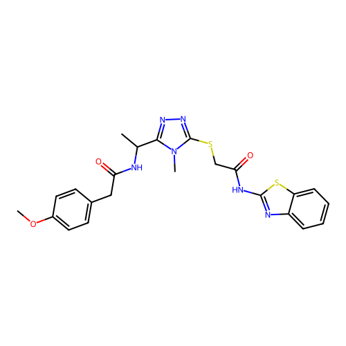 N-[1-(5-{[2-(1,3-benzothiazol-2-ylamino)-2-oxoethyl]sulfanyl}-4-methyl-4H-1,2,4-triazol-3-yl)ethyl]-2-(4-methoxyphenyl)acetamide structure