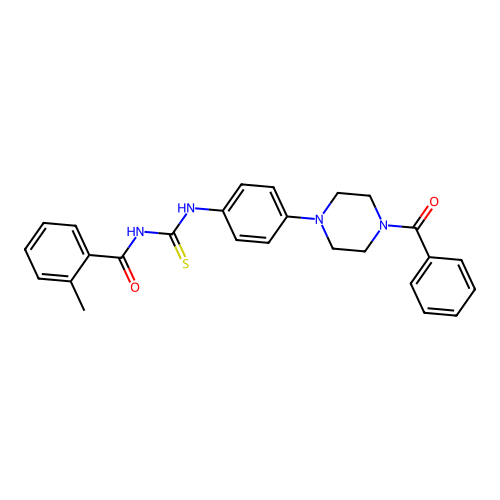 N-[[4-(4-benzoylpiperazin-1-yl)phenyl]carbamothioyl]-2-methylbenzamide structure