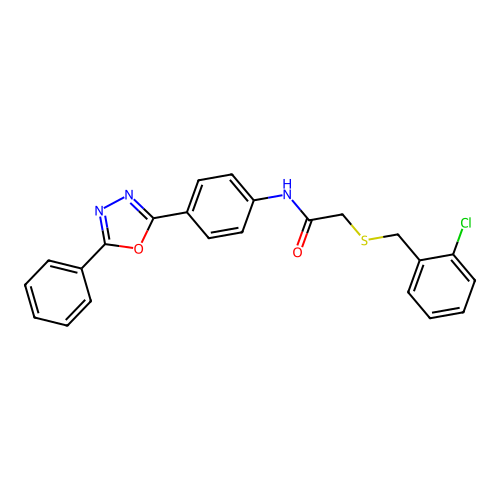 2-[(2-chlorophenyl)methylsulfanyl]-N-[4-(5-phenyl-1,3,4-oxadiazol-2-yl)phenyl]acetamide structure