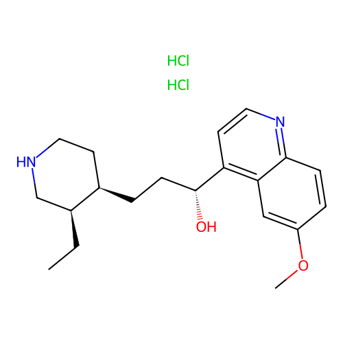 4-Quinolinemethanol, alpha-(2-(3-ethyl-4-piperidinyl)ethyl)-6-methoxy-, dihydrochloride, (3R-(3-alpha,4-alpha(R*)))- structure