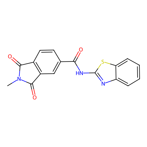 N-(1,3-benzothiazol-2-yl)-2-methyl-1,3-dioxoisoindole-5-carboxamide structure