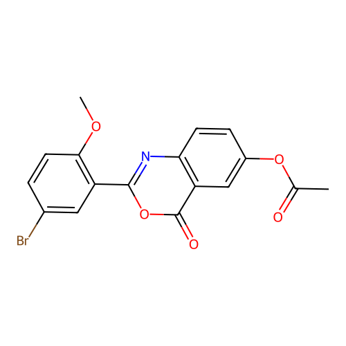 2-(5-bromo-2-methoxyphenyl)-4-oxo-4H-3,1-benzoxazin-6-yl acetate structure