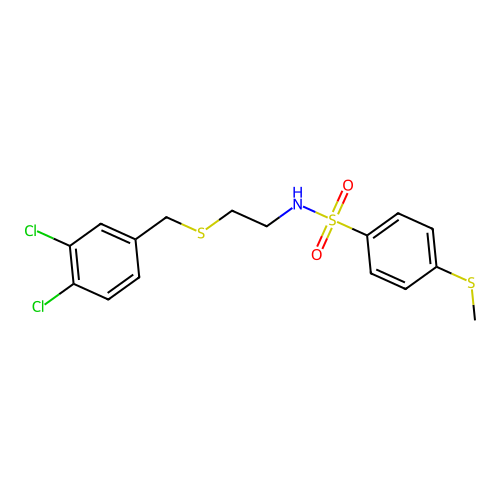 N-[2-[(3,4-dichlorophenyl)methylsulfanyl]ethyl]-4-methylsulfanylbenzenesulfonamide structure