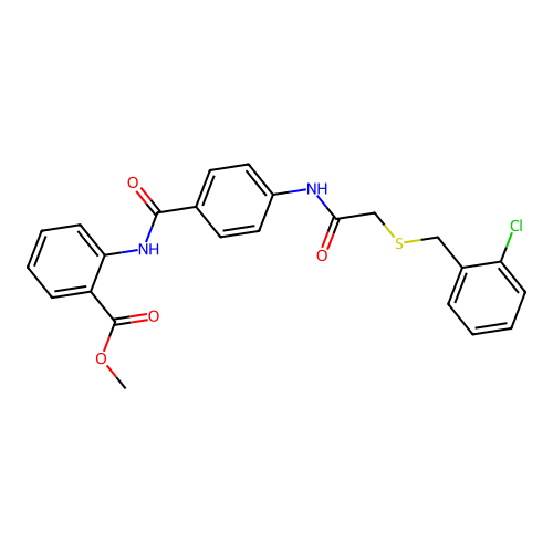 methyl 2-(4-(2-((2-chlorobenzyl)thio)acetamido)benzamido)benzoate structure
