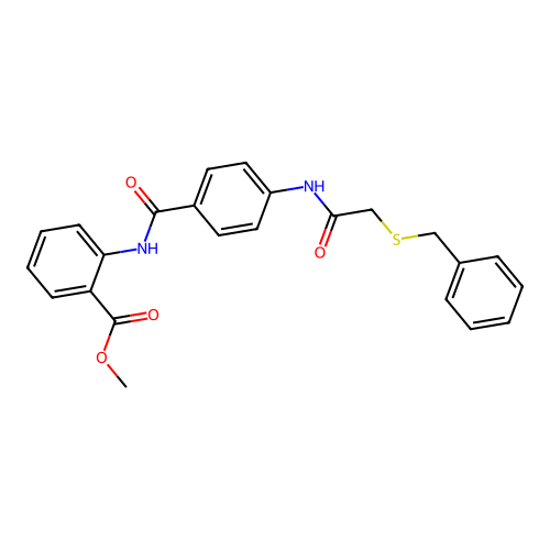 Methyl 2-{[(4-{[(benzylsulfanyl)acetyl]amino}phenyl)carbonyl]amino}benzoate structure