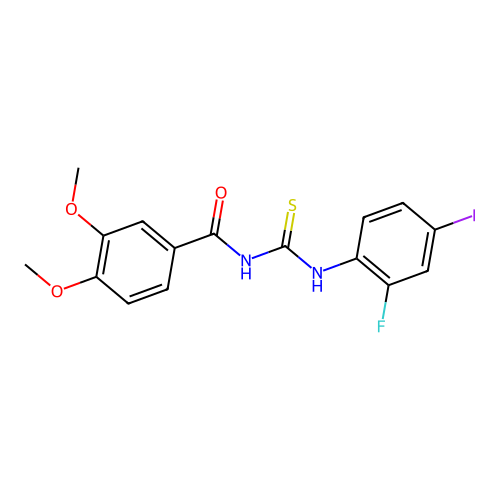 N-(3,4-dimethoxybenzoyl)-N'-(2-fluoro-4-iodophenyl)thiourea structure