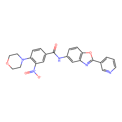 4-morpholin-4-yl-3-nitro-N-(2-pyridin-3-yl-1,3-benzoxazol-5-yl)benzamide structure
