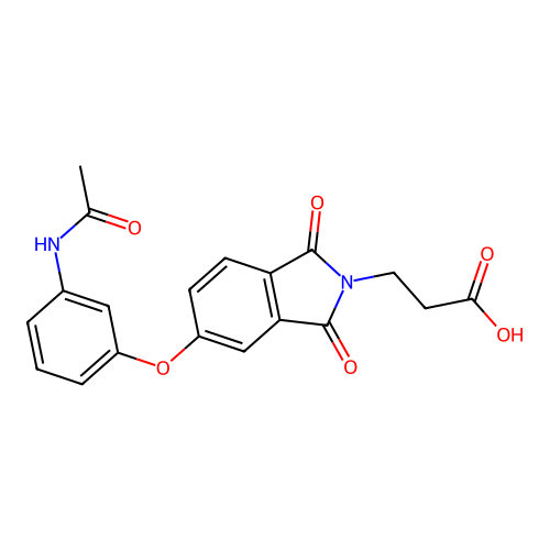 3-(5-(3-acetamidophenoxy)-1,3-dioxoisoindolin-2-yl)propanoic acid structure
