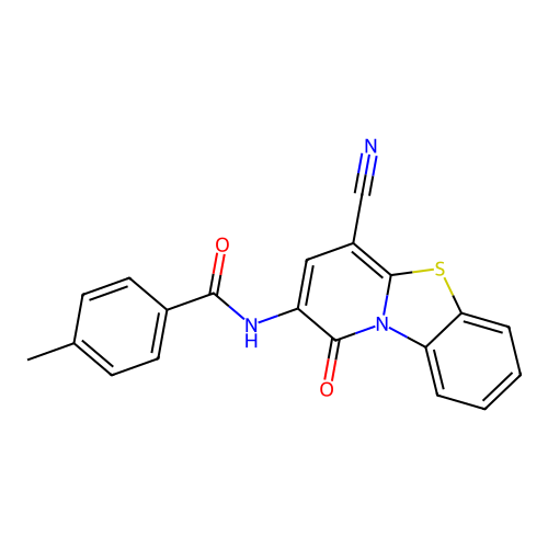 N-(4-cyano-1-oxo-1H-pyrido[2,1-b][1,3]benzothiazol-2-yl)-4-methylbenzamide structure