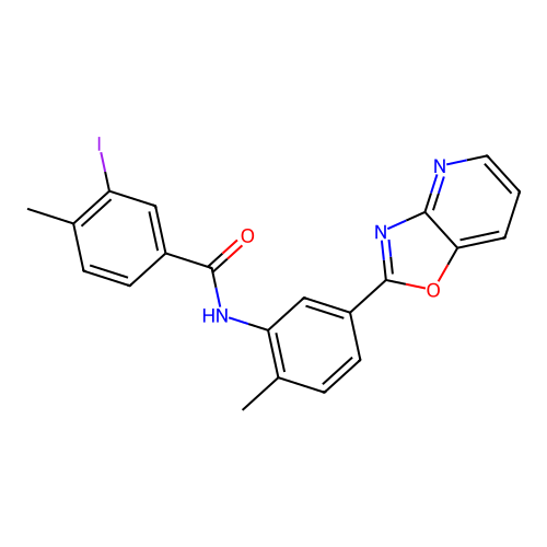 3-iodo-4-methyl-N-[2-methyl-5-([1,3]oxazolo[4,5-b]pyridin-2-yl)phenyl]benzamide structure