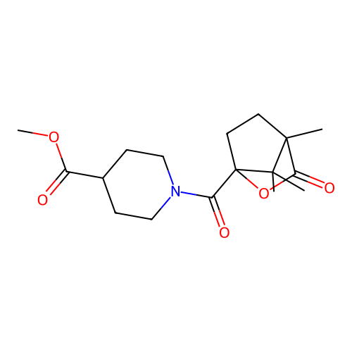 methyl 1-[(4,7,7-trimethyl-3-oxo-2-oxabicyclo[2.2.1]hept-1-yl)carbonyl]-4-piperidinecarboxylate structure