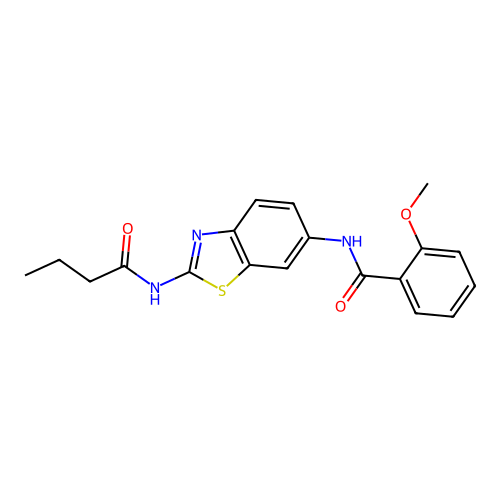 N-[2-(butanoylamino)-1,3-benzothiazol-6-yl]-2-methoxybenzamide structure