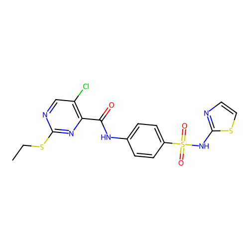 5-chloro-2-ethylsulfanyl-N-[4-(1,3-thiazol-2-ylsulfamoyl)phenyl]pyrimidine-4-carboxamide structure