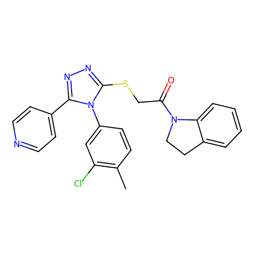 2-[[4-(3-chloro-4-methylphenyl)-5-pyridin-4-yl-1,2,4-triazol-3-yl]sulfanyl]-1-(2,3-dihydroindol-1-yl)ethanone structure
