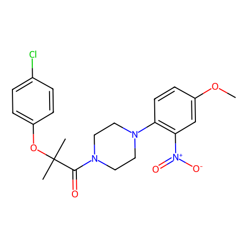 2-(4-chlorophenoxy)-1-[4-(4-methoxy-2-nitrophenyl)piperazin-1-yl]-2-methylpropan-1-one structure