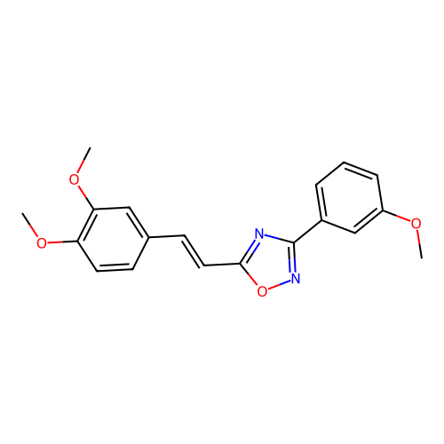 5-[(E)-2-(3,4-dimethoxyphenyl)ethenyl]-3-(3-methoxyphenyl)-1,2,4-oxadiazole structure