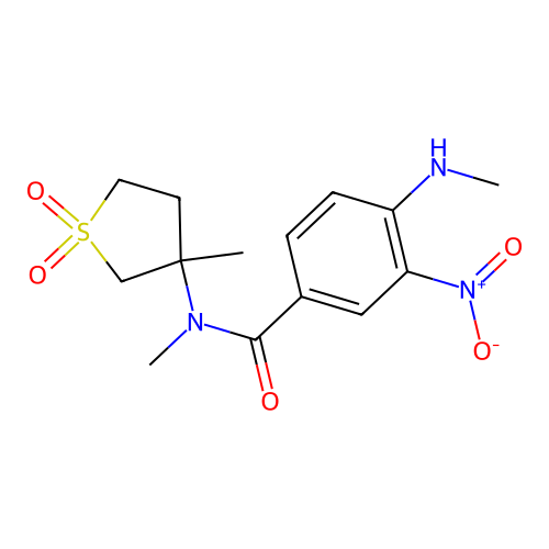 N-methyl-4-(methylamino)-N-(3-methyl-1,1-dioxidotetrahydro-3-thienyl)-3-nitrobenzamide structure