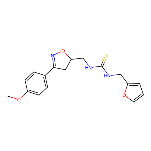1-(furan-2-ylmethyl)-3-[[3-(4-methoxyphenyl)-4,5-dihydro-1,2-oxazol-5-yl]methyl]thiourea structure