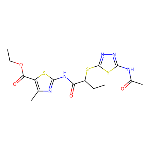 ethyl 2-(2-((5-acetamido-1,3,4-thiadiazol-2-yl)thio)butanamido)-4-methylthiazole-5-carboxylate structure