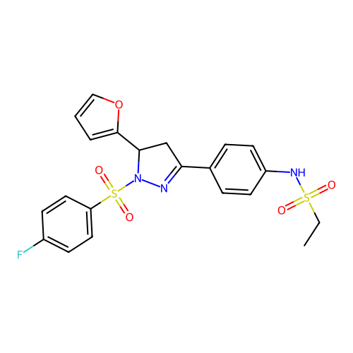N-{4-[1-(4-fluorobenzenesulfonyl)-5-(furan-2-yl)-4,5-dihydro-1H-pyrazol-3-yl]phenyl}ethane-1-sulfonamide structure