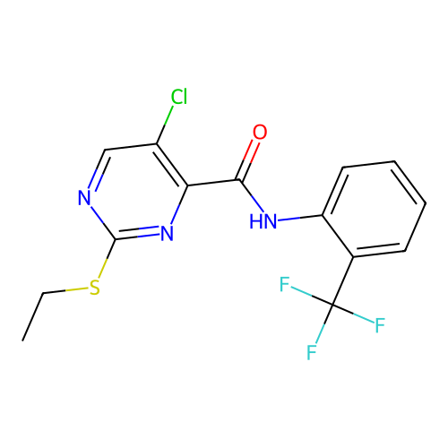 5-chloro-2-(ethylsulfanyl)-N-[2-(trifluoromethyl)phenyl]pyrimidine-4-carboxamide structure