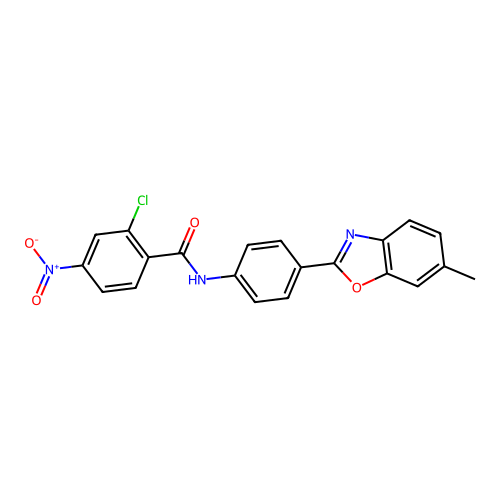 2-chloro-N-[4-(6-methyl-1,3-benzoxazol-2-yl)phenyl]-4-nitrobenzamide structure