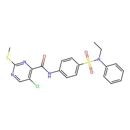 5-chloro-N-{4-[ethyl(phenyl)sulfamoyl]phenyl}-2-(methylsulfanyl)pyrimidine-4-carboxamide structure
