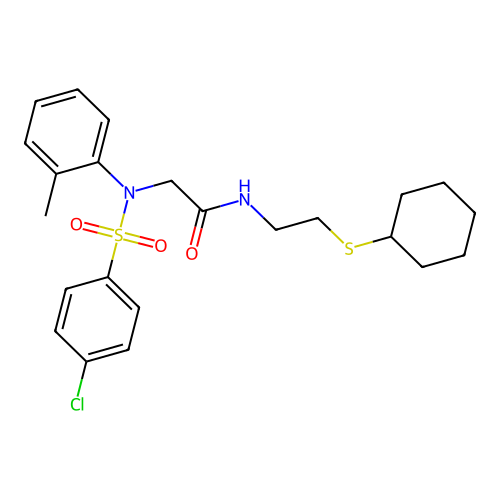 2-(N-(4-chlorophenyl)sulfonyl-2-methylanilino)-N-(2-cyclohexylsulfanylethyl)acetamide structure