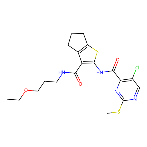 5-chloro-N-{3-[(3-ethoxypropyl)carbamoyl]-4H,5H,6H-cyclopenta[b]thiophen-2-yl}-2-(methylsulfanyl)pyrimidine-4-carboxamide structure