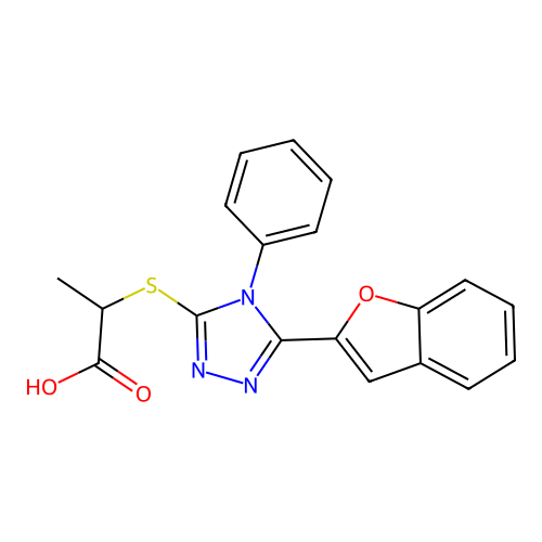 2-[[5-(1-Benzofuran-2-yl)-4-phenyl-1,2,4-triazol-3-yl]sulfanyl]propanoic acid structure