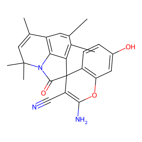 2-amino-7-hydroxy-4',4',6',8',9'-pentamethyl-2'-oxo-4'H-spiro[chromene-4,1'-pyrrolo[3,2,1-ij]quinoline]-3-carbonitrile structure