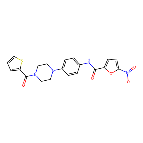 5-nitro-N-[4-[4-(thiophene-2-carbonyl)piperazin-1-yl]phenyl]furan-2-carboxamide structure