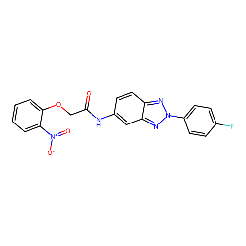 N-[2-(4-fluorophenyl)benzotriazol-5-yl]-2-(2-nitrophenoxy)acetamide structure