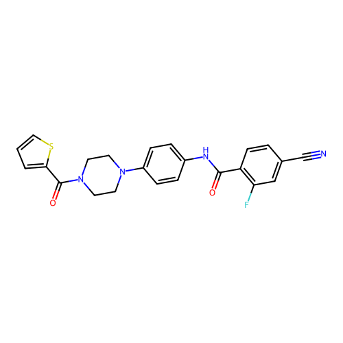 4-cyano-2-fluoro-N-[4-[4-(thiophene-2-carbonyl)piperazin-1-yl]phenyl]benzamide structure
