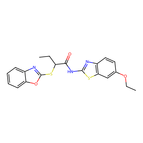 2-(1,3-benzoxazol-2-ylsulfanyl)-N-(6-ethoxy-1,3-benzothiazol-2-yl)butanamide structure