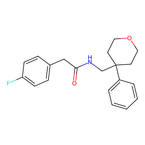2-(4-fluorophenyl)-N-[(4-phenyloxan-4-yl)methyl]acetamide structure